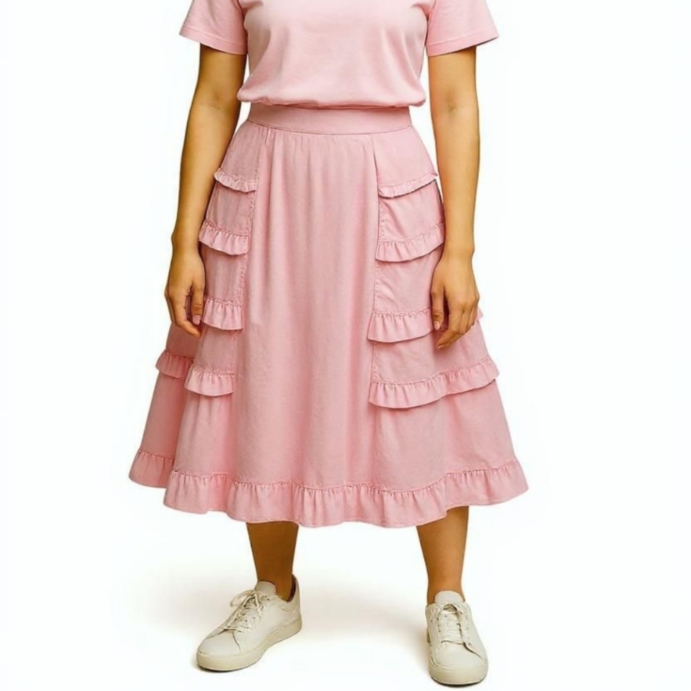 New Boho Linen Skirt With Ruffle Details Size Small